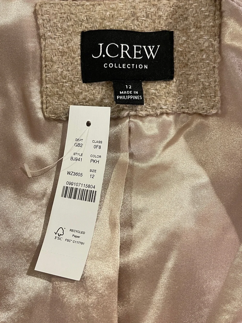 J. Crew Cream Bouclé Collarless Jacket with Gold Buttons
